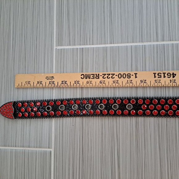 Goth Black And Red Unisex Belt Blingy Punk Large Buckle Heavy Steampunk Cosplay - Picture 8 of 8
